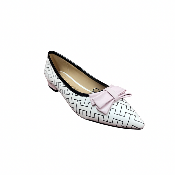 Dancing Matilda Trapeze 044 Cream Pattern Pointed Shoe with Pink Bow