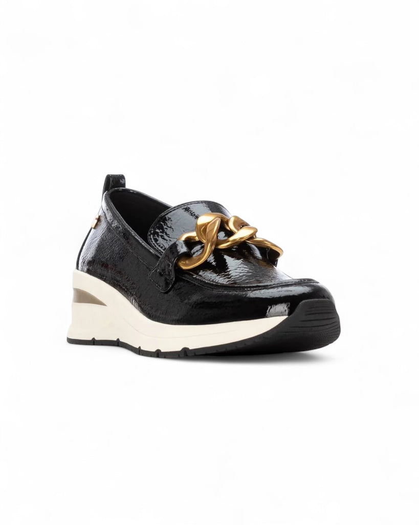 XTI Black Patent Wedge Loafer