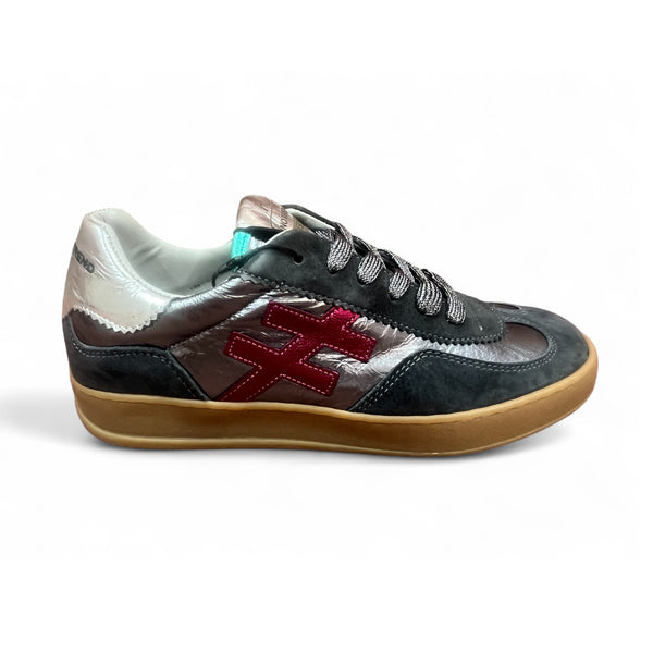 Another Trend Steel Grey Gum Sole Trainers with Burgundy & Silver