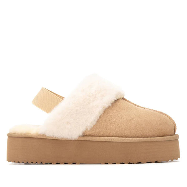 XTI Beige SlingBack Fur Lined Mules
