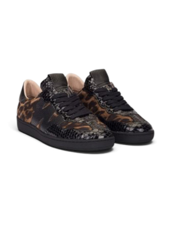 Wonders AP-2010 Black Croc & Animal Print Trainers