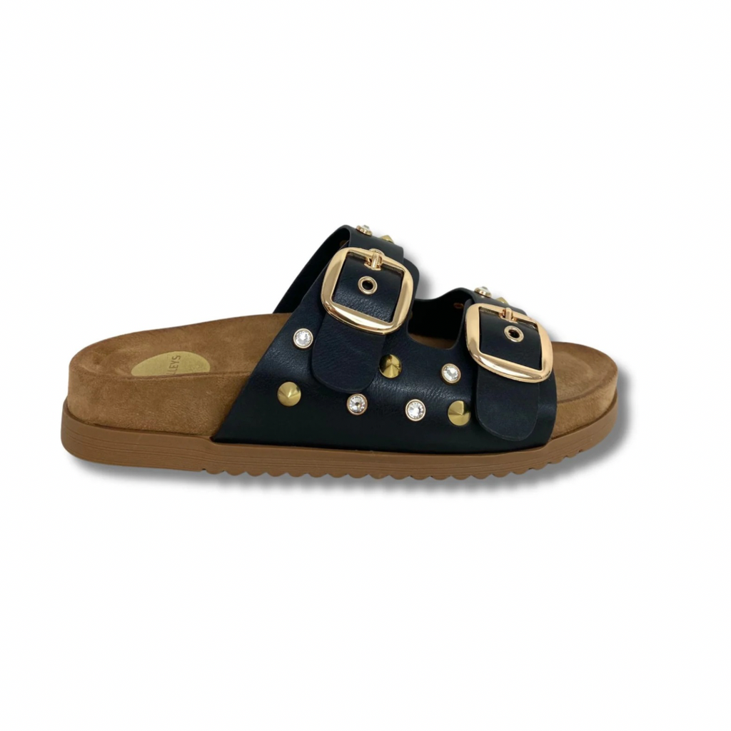 Drilleys Ninety Black Studded Slider Sandal