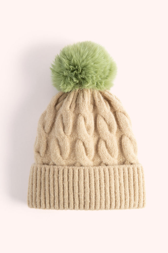 Powder Elise Cream & Sage Cable Knit Hat