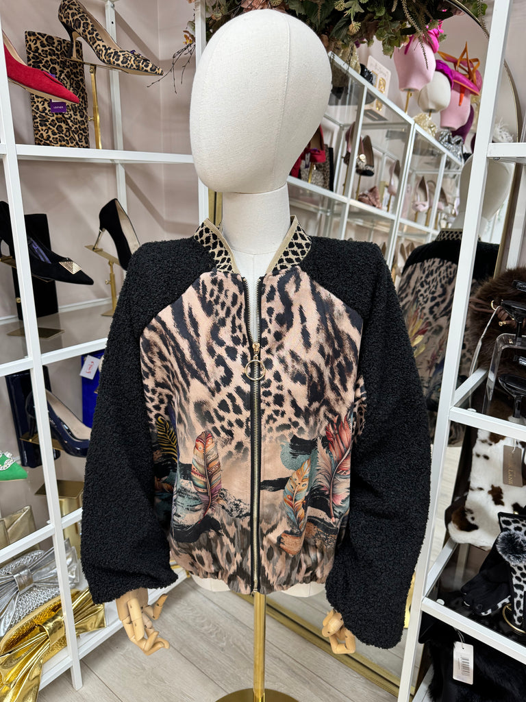 Black & Gold Animal Print Bomber Jacket