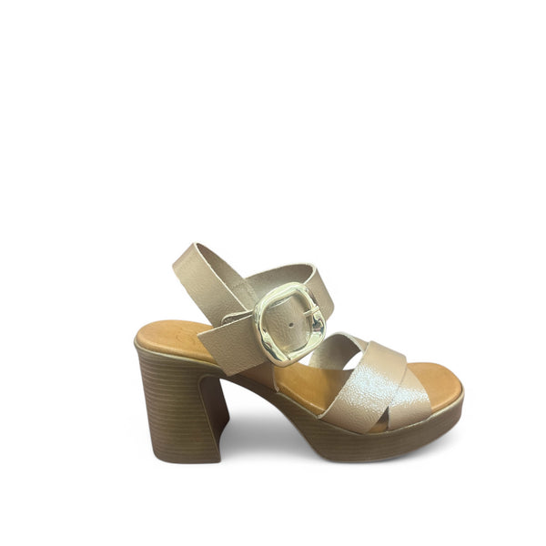 Oh My Sandal Taupe Leather Chunky Heel Sandals