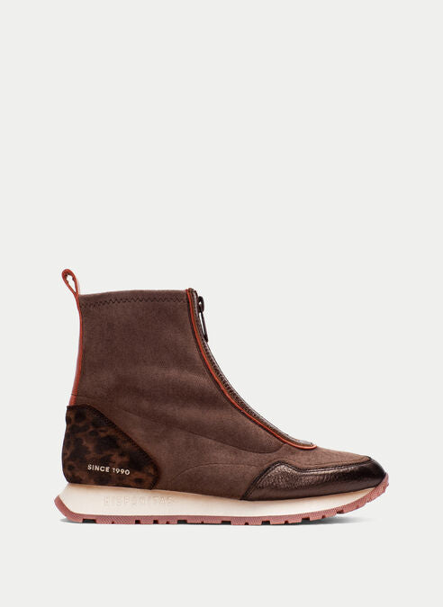 Hispanitas 254354 Chocolate Leather & Suede Front Zip Ankle Boots