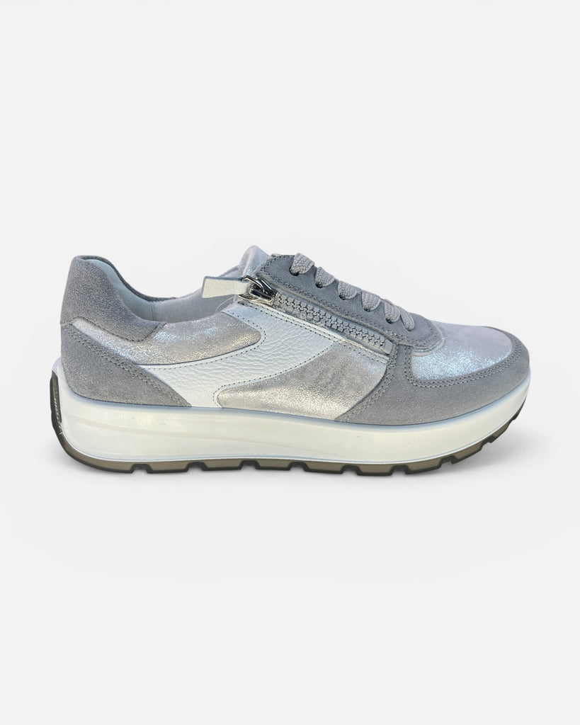 Ara New York Silver Leather Trainers