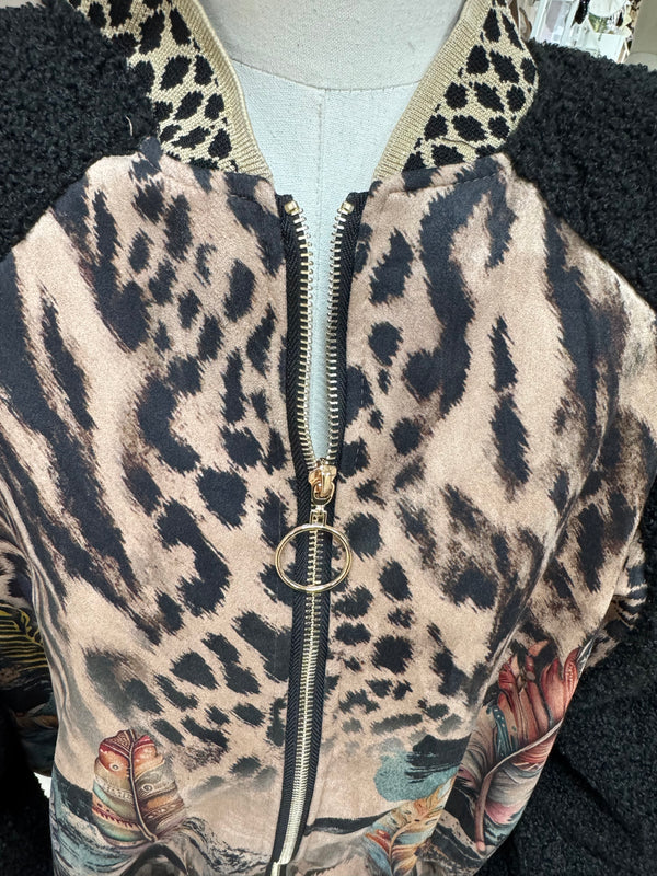 Black & Gold Animal Print Bomber Jacket