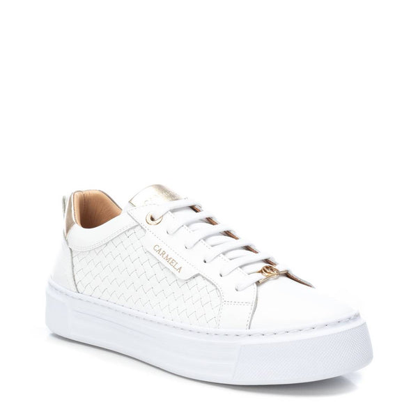 White Carmela Weave Leather Trainers