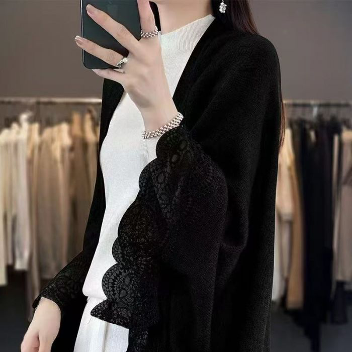 Black Lace Trim Cape Wrap