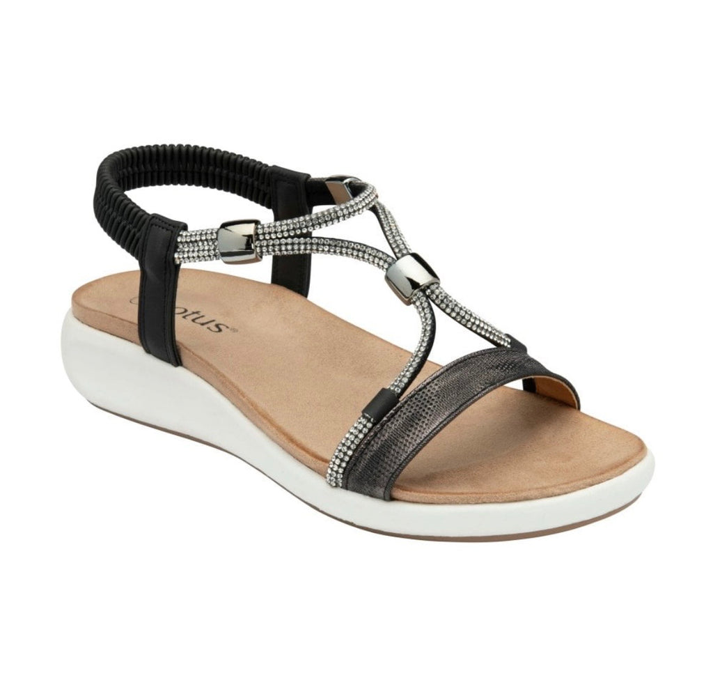 Lotus Bruna Black Wedge Sandals