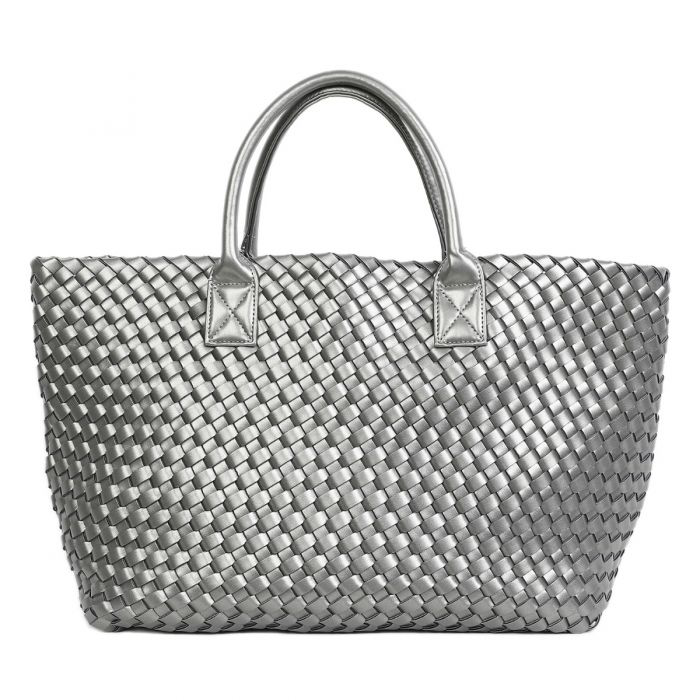 Metallic Grey Weave Shoulder Handbag