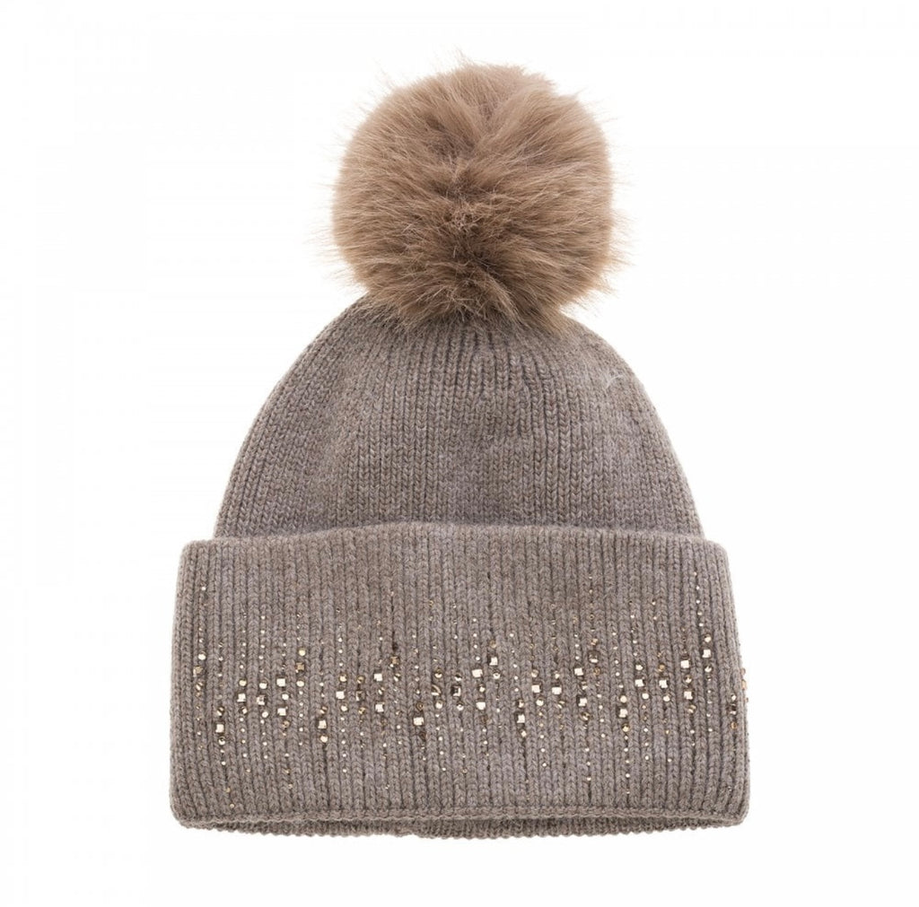 Cappuccino Embellished Pom Pom Hat