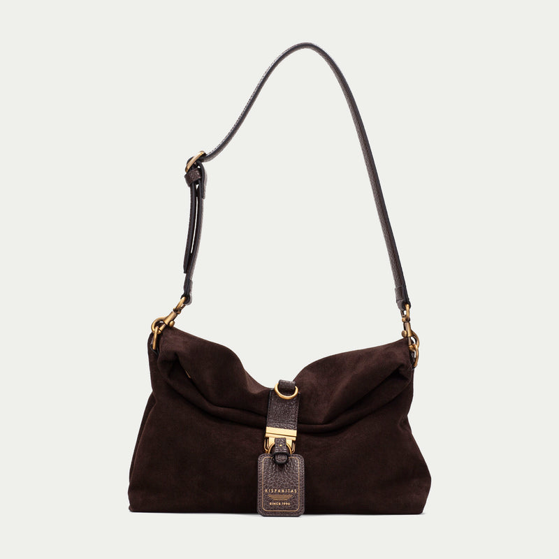 Hispanitas BI264948 Espresso Suede Shoulder Bag