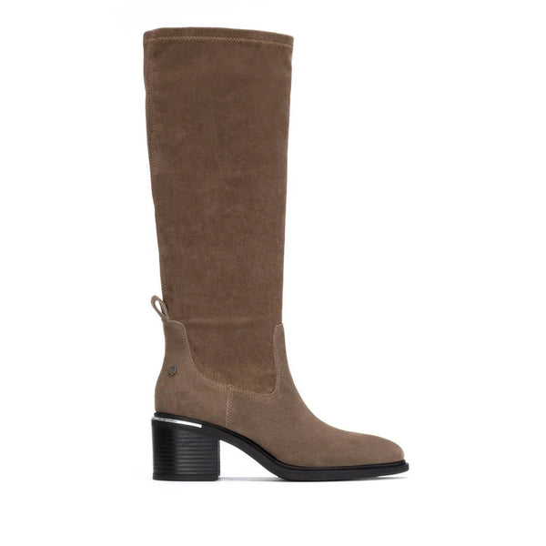 Carmela Taupe Suede Long Block Heel Boots