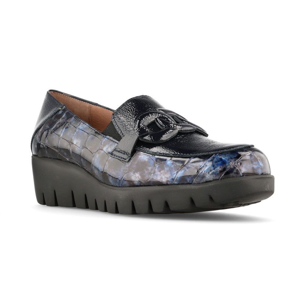Wonders C-33330 Navy Patent Croc Leather Loafers
