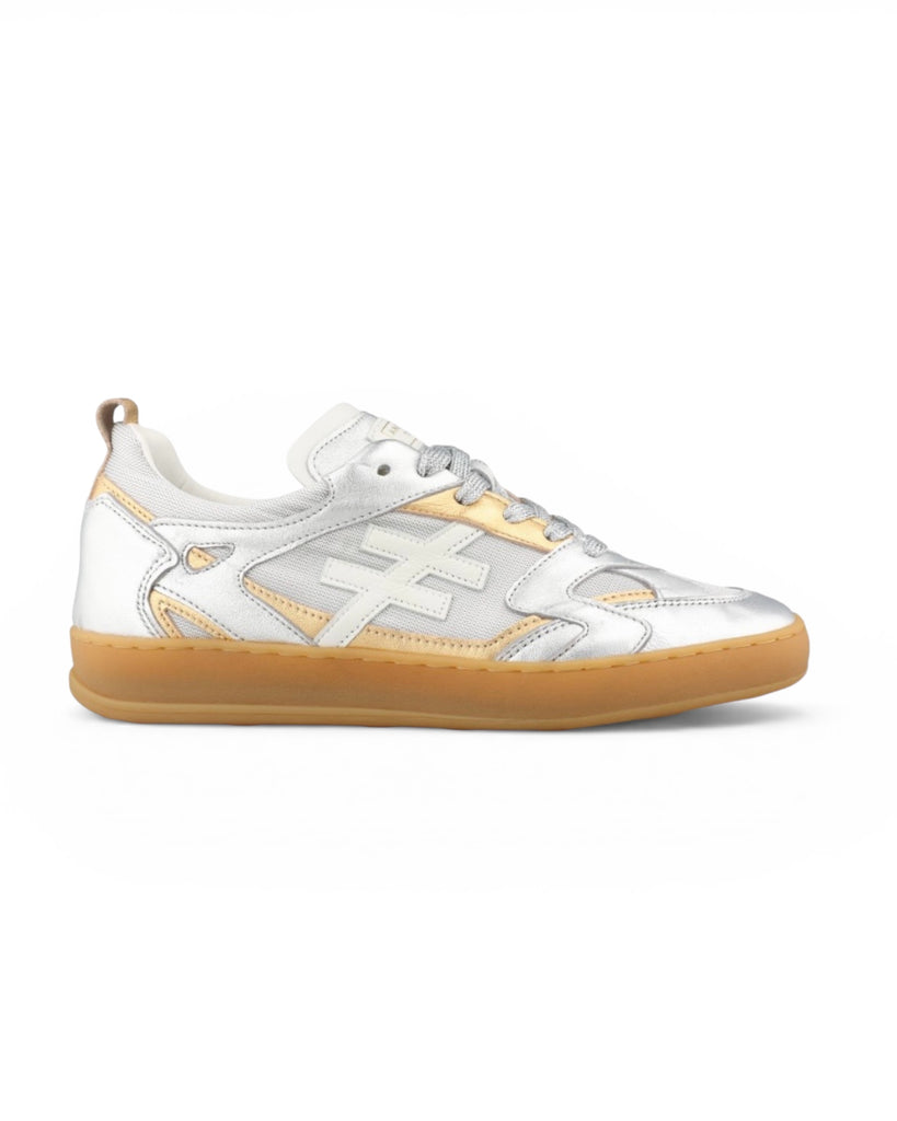 Another Trend Metallic Silver Mesh & Gold Leather Gum Sole Trainers