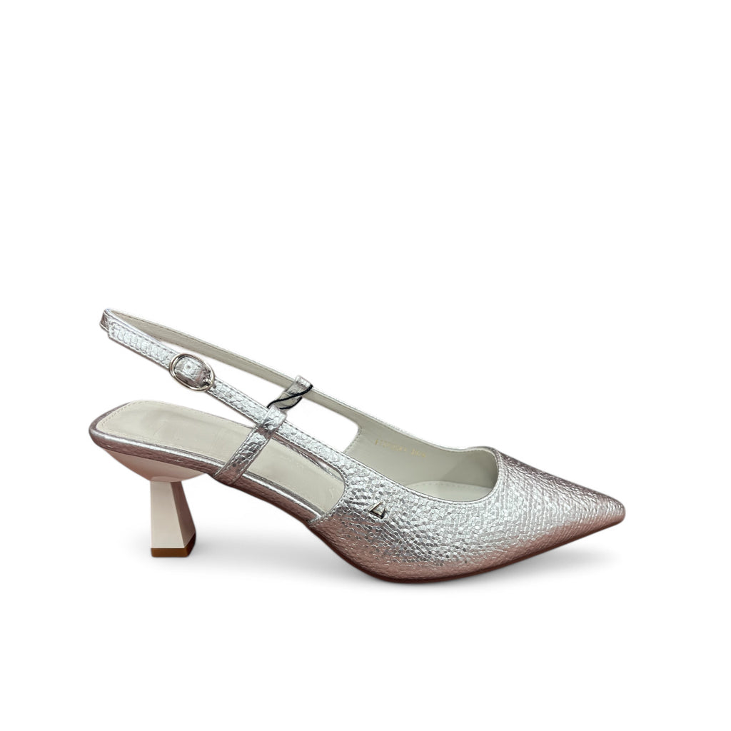 Una Healy It’s Funky Silver Croc Slingback Heels