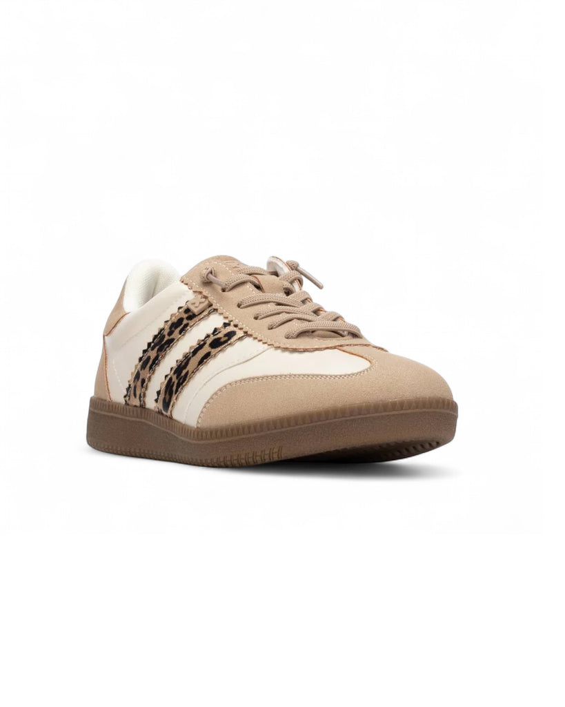 XTI Beige, Cream & Leopard Gum Sole Trainers