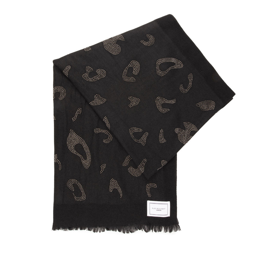 Black Leopard Print Diamante Luxe Scarf