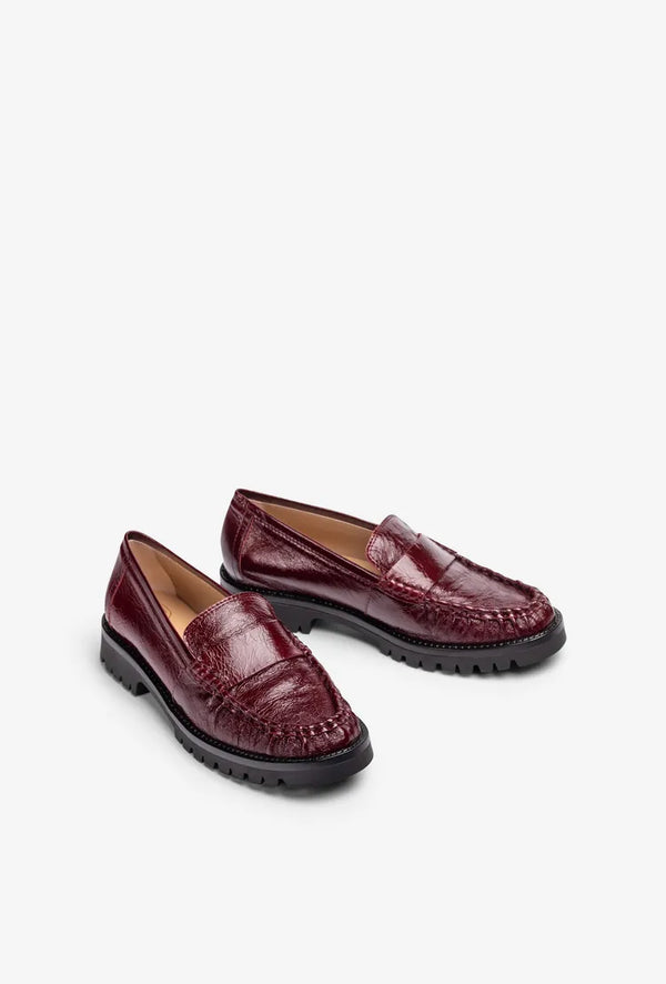 Unisa Burgundy Crinkle Patent Leather Loafer