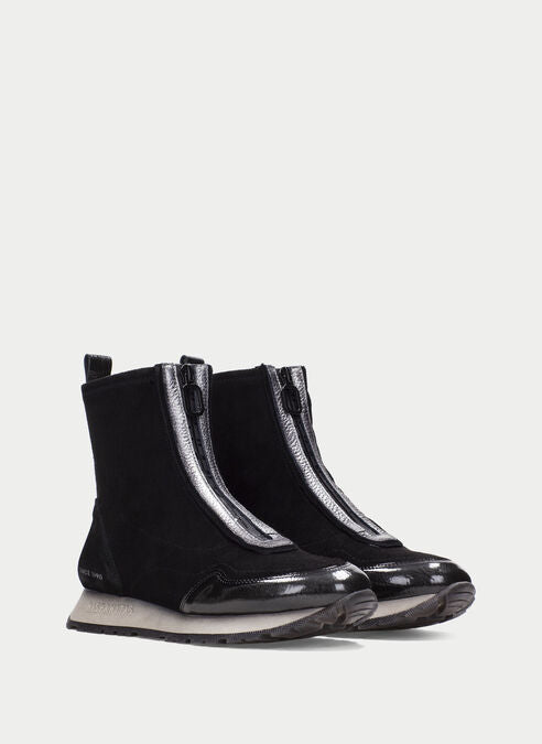 Hispanitas 254354 Black Leather & Suede Front Zip Ankle Boots