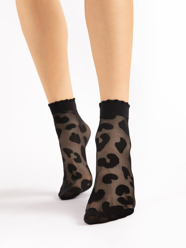 Alpine Black 20 Den Leopard Print Socks