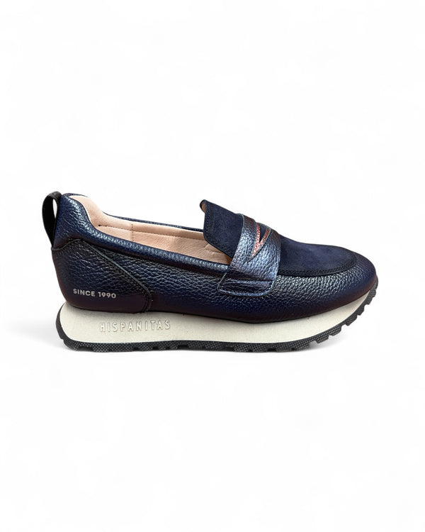 Hispanitas 254387 Navy Metallic Leather & Suede Loafers