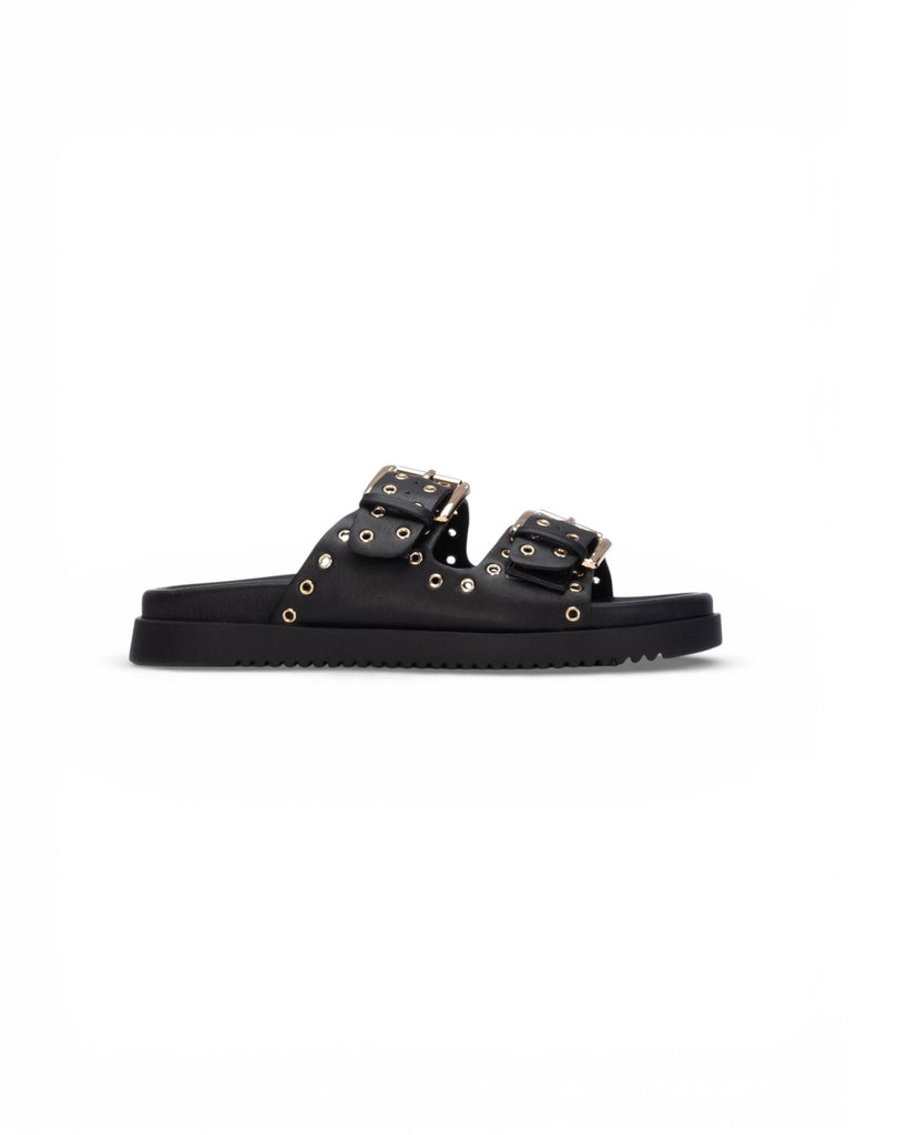 XTI Black Double Strap Studded Sandals 145083