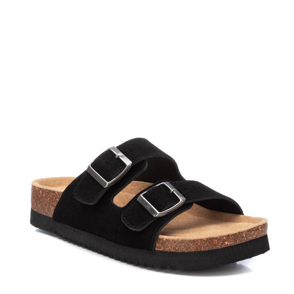 XTI Black Suede Double Strap Sandals 142552