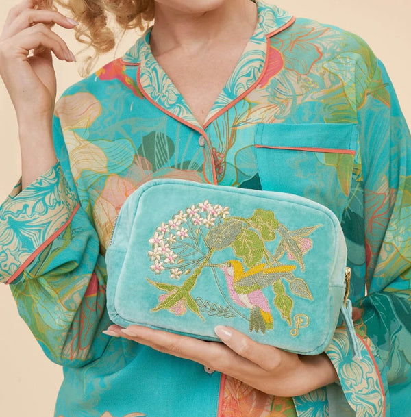 Powder Hummingbird Aqua Velvet Make Up Bag