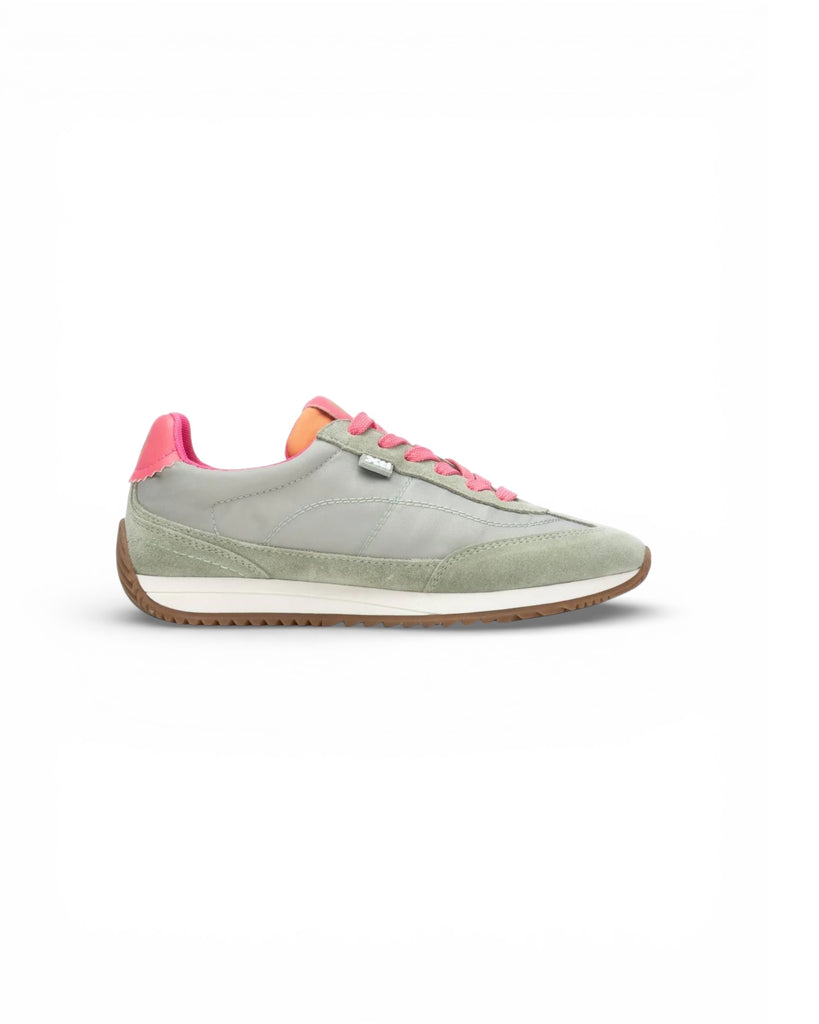 XTI Khaki & Pink Lace-Up Gum Sole Trainers 145209
