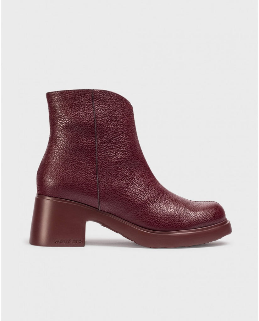 Wonder E-7125 Burgundy Block Heel Ankle Boots