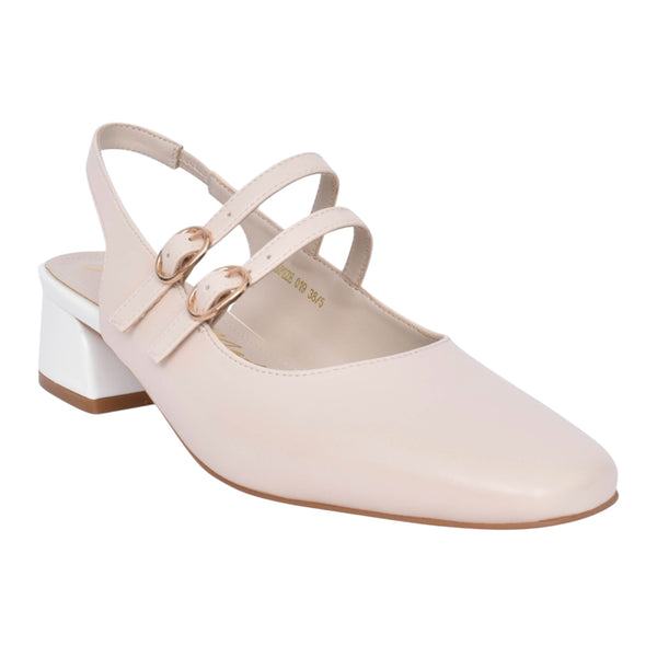 Dancing Matilda Trapeze 019 Cream Double Strap Block Heel Pumps