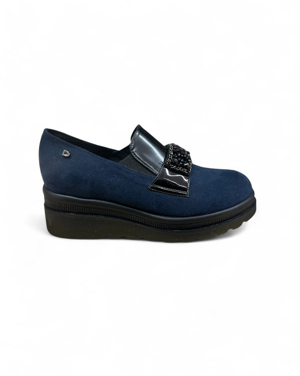 Donna Serena Camoscio Navy Suede Wedge Loafers