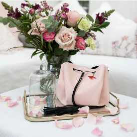 Donna May Blush Pink Large Leather Lay Flat Makeup Bag