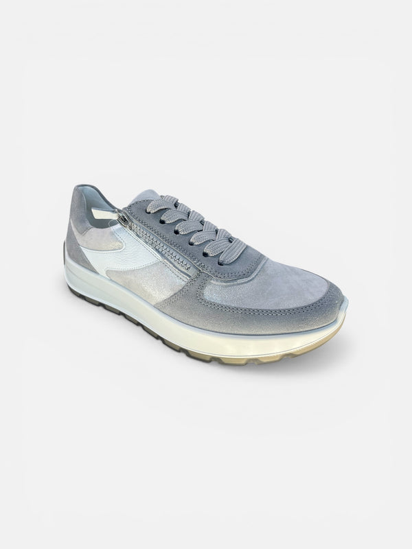 Ara New York Silver Leather Trainers