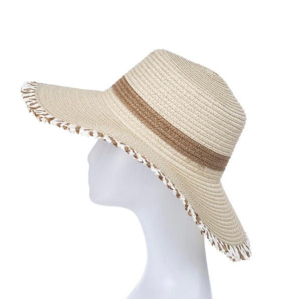Beige & White Wicker Hat