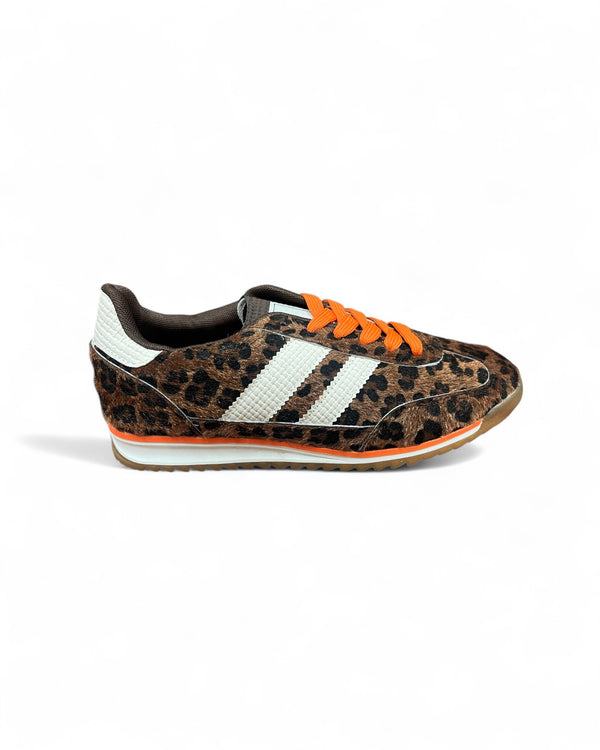 Leopard Print Trainers with Orange Trim