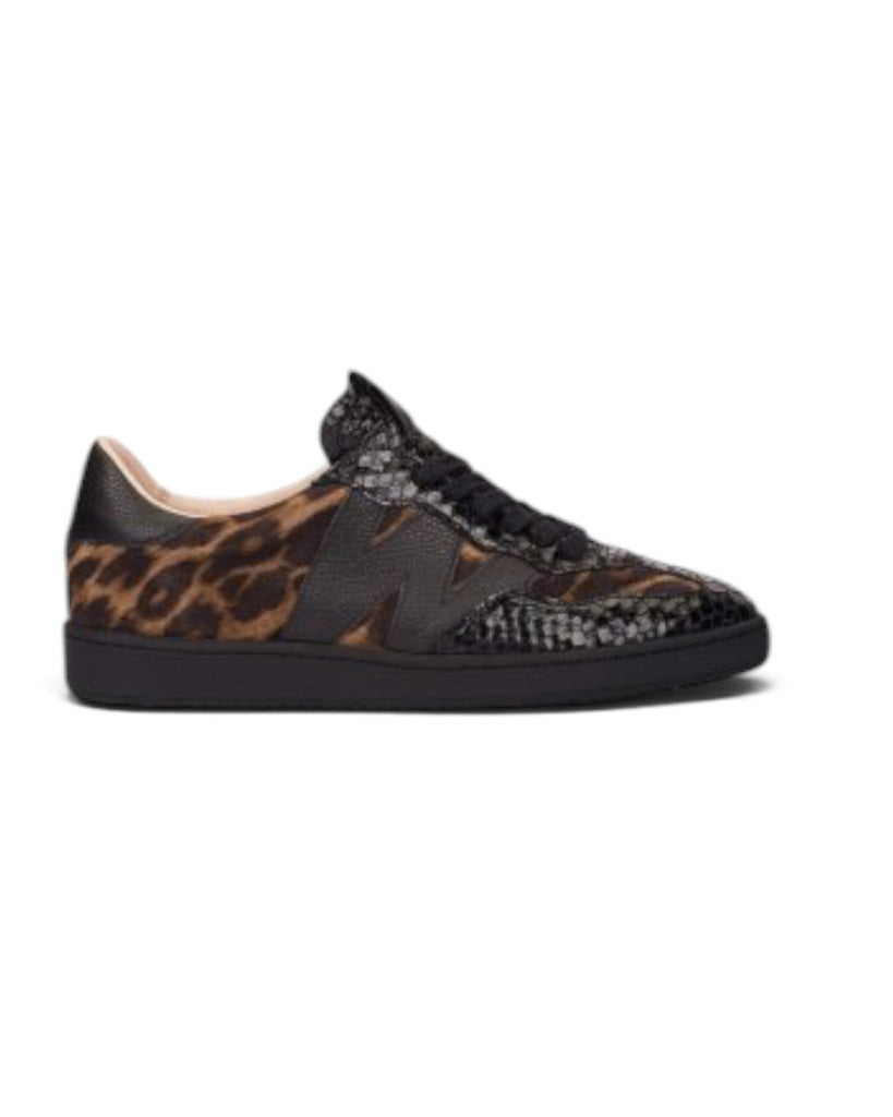 Wonders AP-2010 Black Croc & Animal Print Trainers