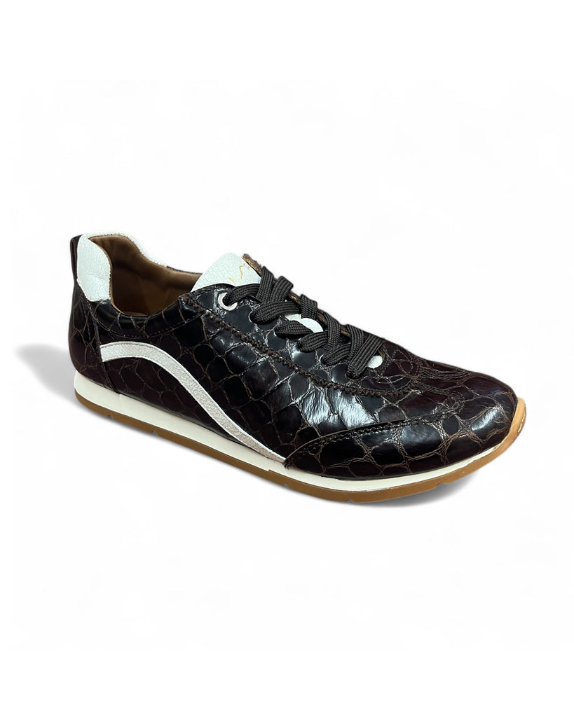 Unisa Dalia Brown Croc Print & Ivory Leather Trainers