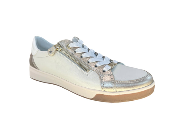 Ara Rom Soft Top Beige & Gold Leather Trainers