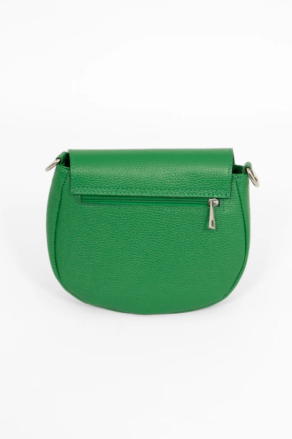 Cassandra Green Pebbled Leather Cresent Crossbody Handbag