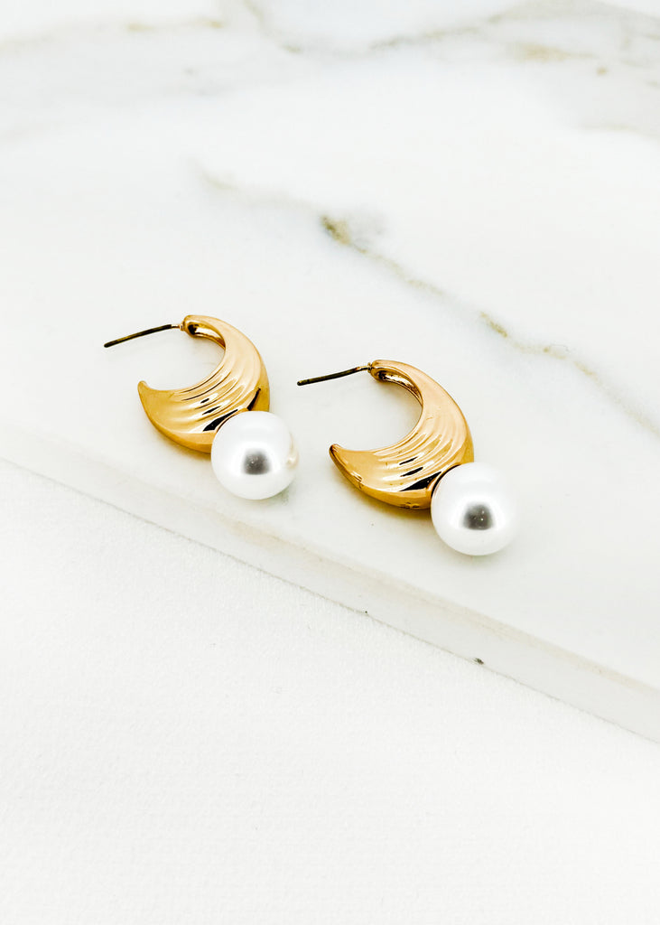 Gold & Pearl Hoop Earrings