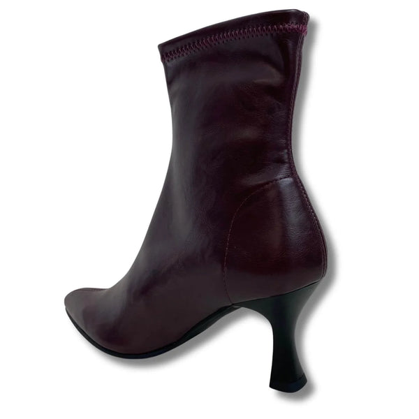 Miss Elastic 78042 Burgundy Leather Stretch Pointed Ankle Boots