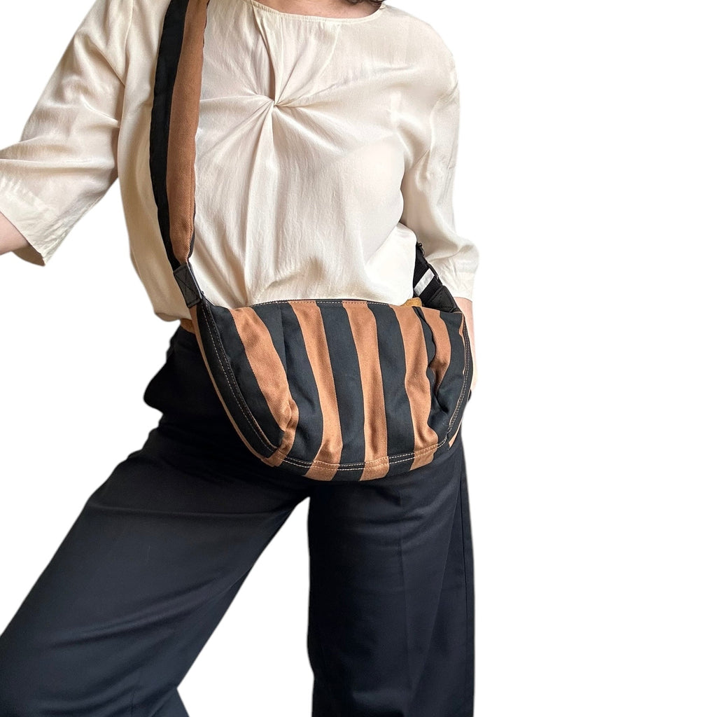 Brixton Small Black & Beige Striped Slingbag