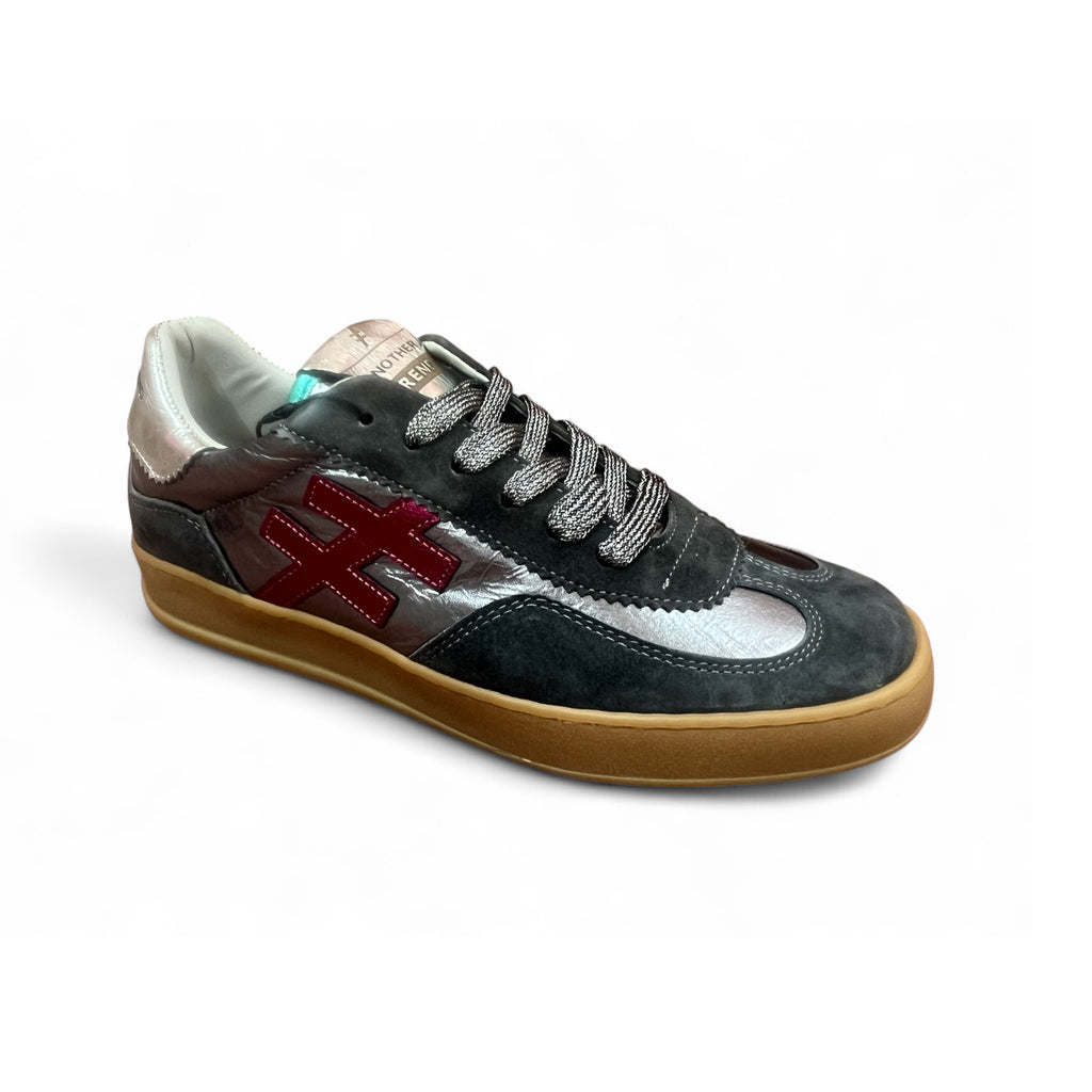 Another Trend Steel Grey Gum Sole Trainers with Burgundy & Silver
