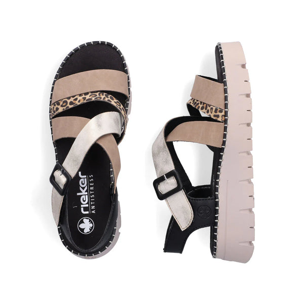 Rieker Beige Gold Leopard Sandal V1063-90