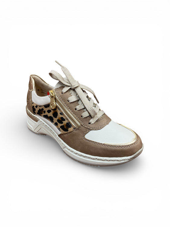 Rieker Kitty Beige & Leopard Wedge Trainers N4308-64