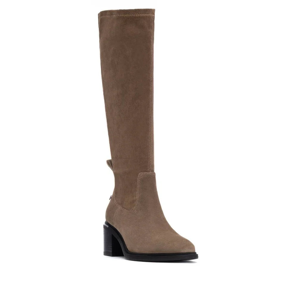 Carmela Taupe Suede Long Block Heel Boots